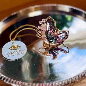 Eye Candy LA Iridescent Butterfly Ring Adjustable Gold Crystal
